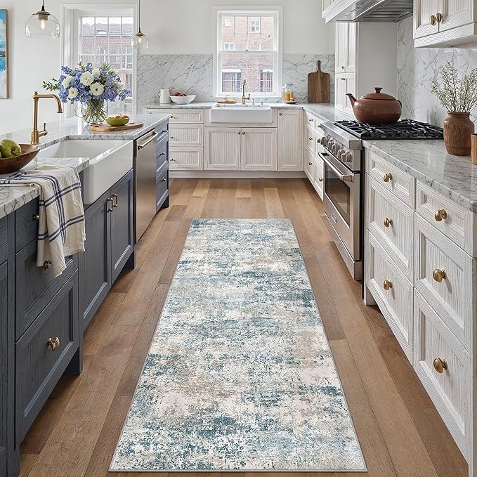 PureCozy Blue Runner Rug 2x6 Modern Abstract