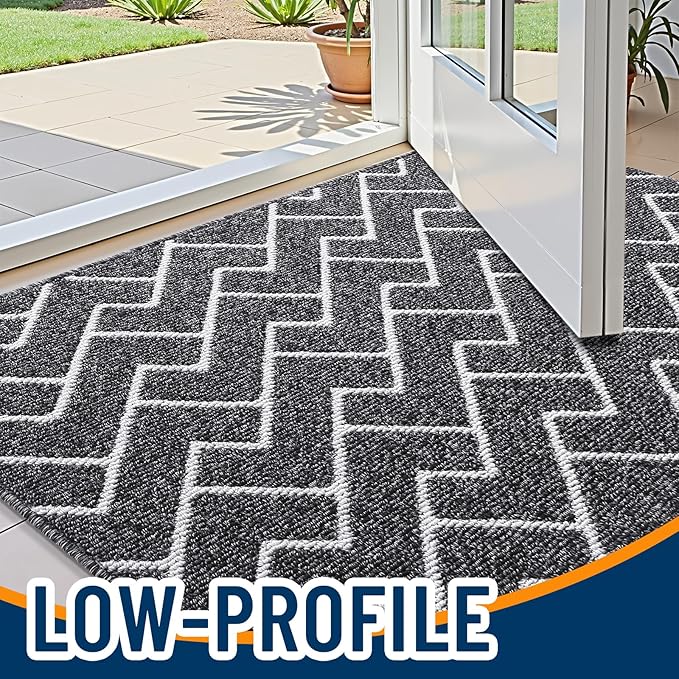 OLANLY Front Door Mat, Non-Slip Rubber Backing, Dirt Resistant and Absorbent, Washable, Easy to Clean Low-Profile Indoor Doormat for Back Door, Entryway, Inside Entrance, 59x35, Black