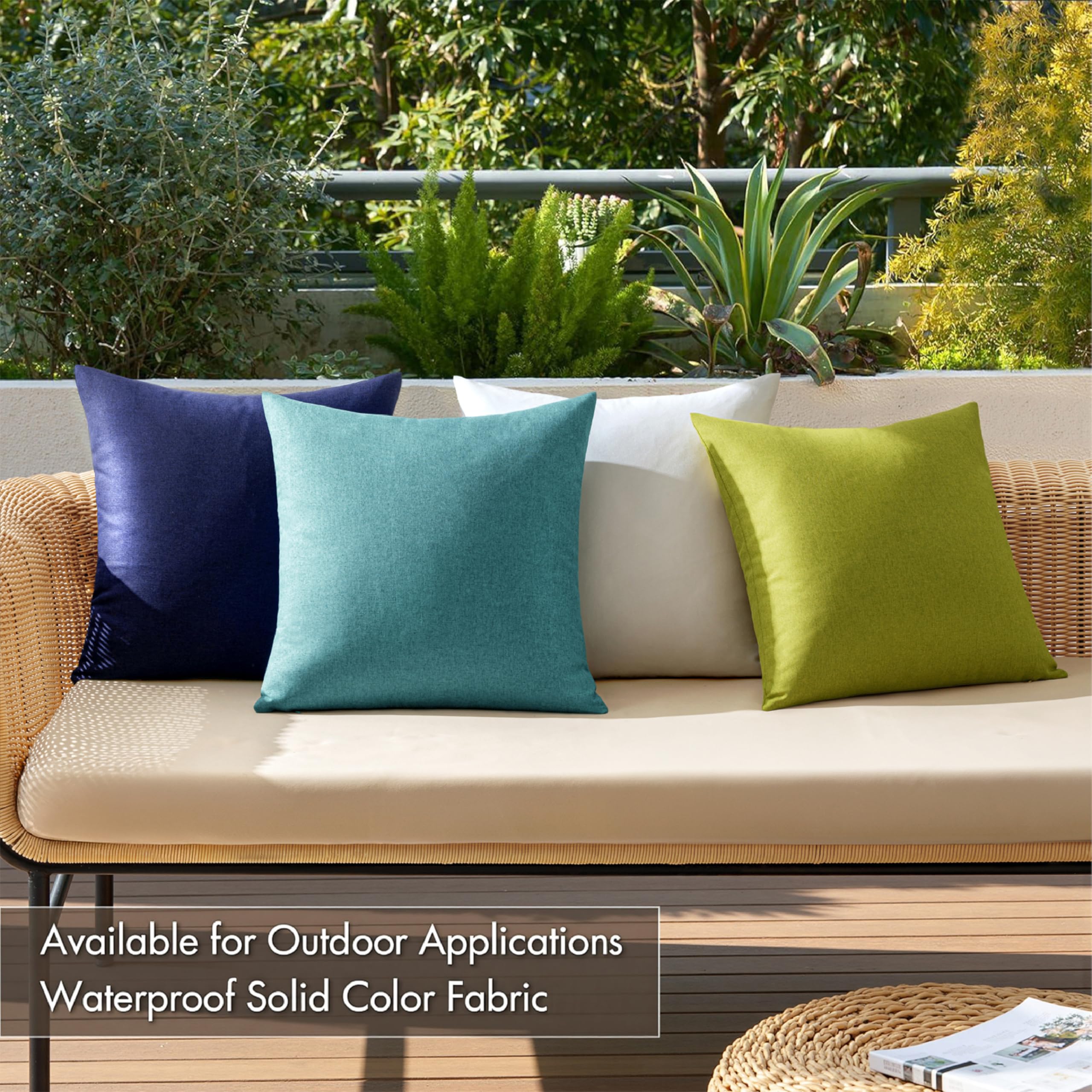 MIULEE Pack of 4 Decorative Outdoor Throw Pillow Covers Linen Waterproof Pillow Covers Summer Farmhouse Cushion Cases for Patio Garden Tent Balcony Couch Sofa 18x18 Inch Blue Green