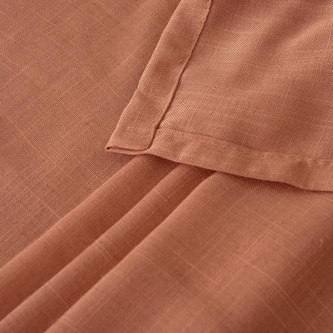 BGment Short Terracotta Linen Curtains 30 Inch Length for Kitchen Window, Semi Sheer Fall Drapes for Cafe Over Sink Half Decor Rustic Textured Rod Pocket Lightweight, 2 Panels, Each 30 Inch Wide