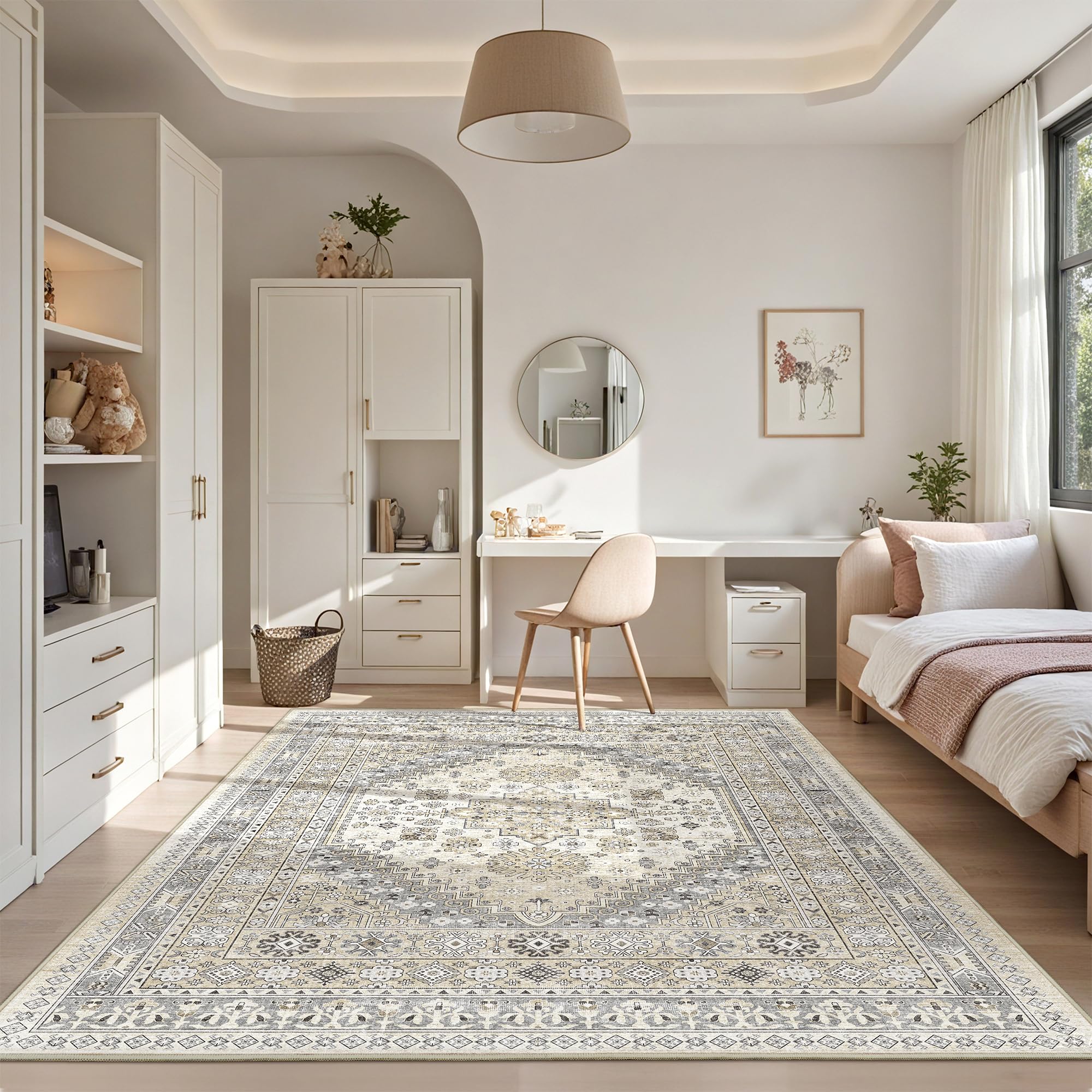 Restydon Area Rugs 5x7 Washable Rugs for Living Room, Beige