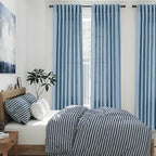 Nanspring Blue Linen Blend Semi Sheer Light Filtering Curtains 86 Inches Long 2 Panel Set Pocket Back Tab Privacy Home Decor Curtain Drapes for Bedroom Living Room 52x86