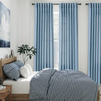 Nanspring Blue Semi Sheer Linen Curtains 90 inch Length for Living Room Back Tab Rod Pocket Modern Farmhouse Coastal Decor Dusty Blue Cotton Textured Gauze Curtains for Dining Room Office 52x90