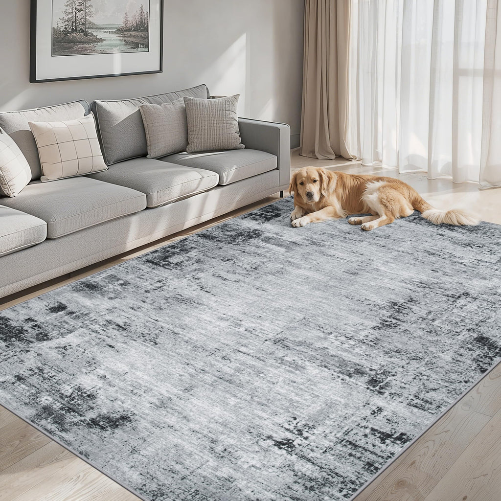 PLHXFR 8x10 Area Rug Living Room: Modern Abstract Washable Carpet Black