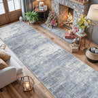 Washable Abstract 14ft Runner Rug: Non-Slip Low-Pile Rug Runner Soft Beside Carpet Indoor Farmhouse Entryway Floor Mat Bathroom Living Room Stain Resistant Area Rugs Cozy Home Decor(2'6x14,Blue/ivory)