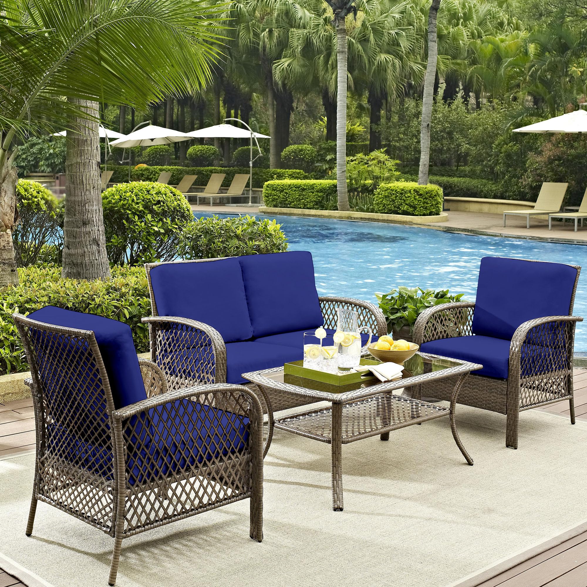 DREAHOTEXTIL 14Pcs Outdoor Cushion Covers, Patio Cushion Covers,Stretch Elastic Slipcovers, Replacement Washable & Reusable Furniture Protector for Patio Couch (Lake Blue,Cover Only)