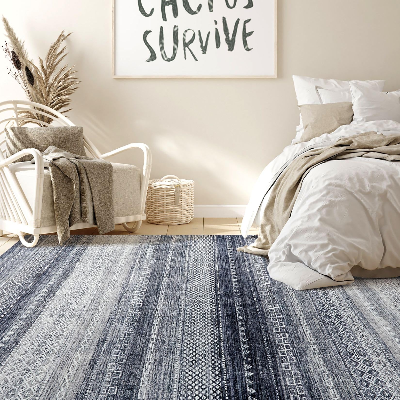 Nakagishi Boho 8x10 Area Rug Living Room Rugs Machine Washable Blue