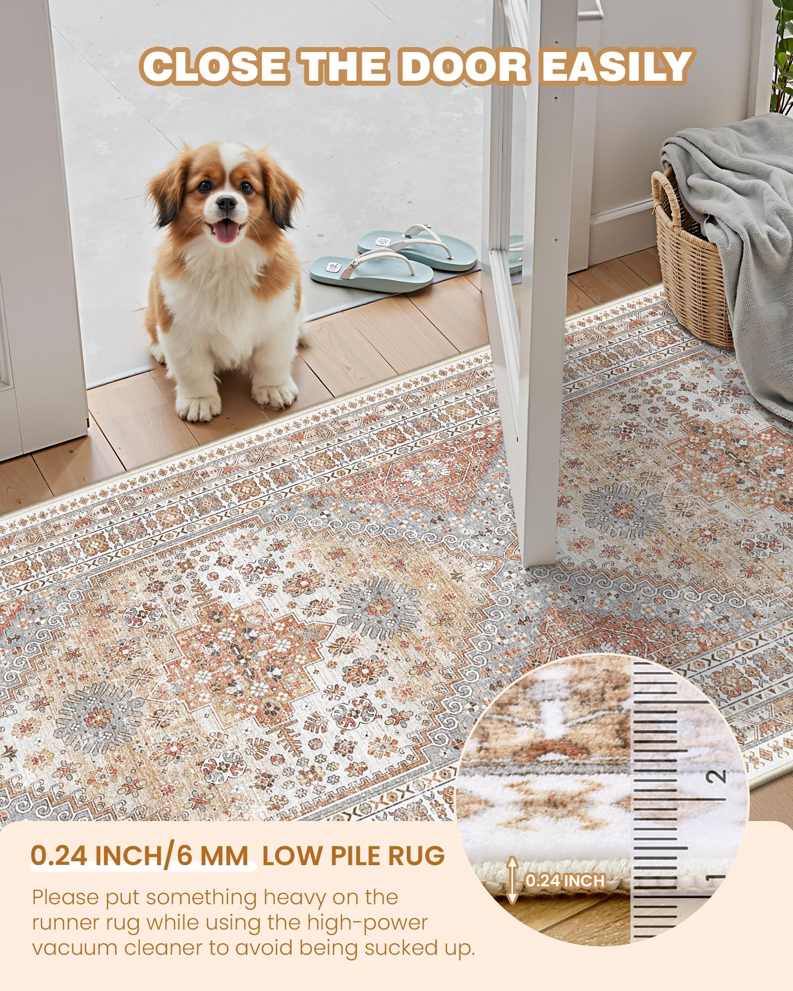 Restydon Washable Runner Rug 2.5x14, Long Kitchen Rugs Non-Slip, Orange