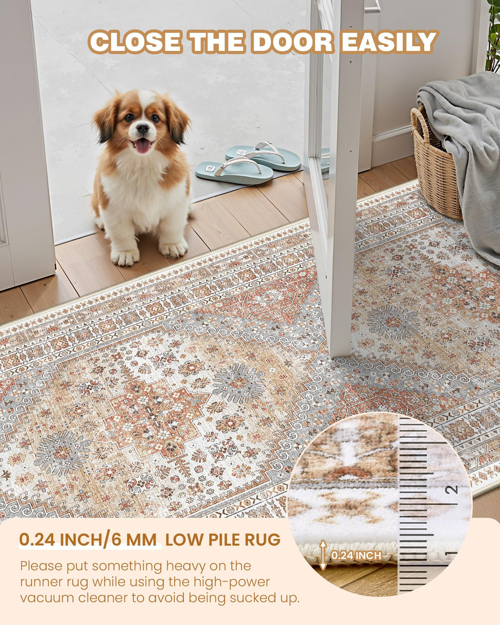 Restydon 2x4 Washable Rug Runner for Bathroom, Entryway Rug, Orange