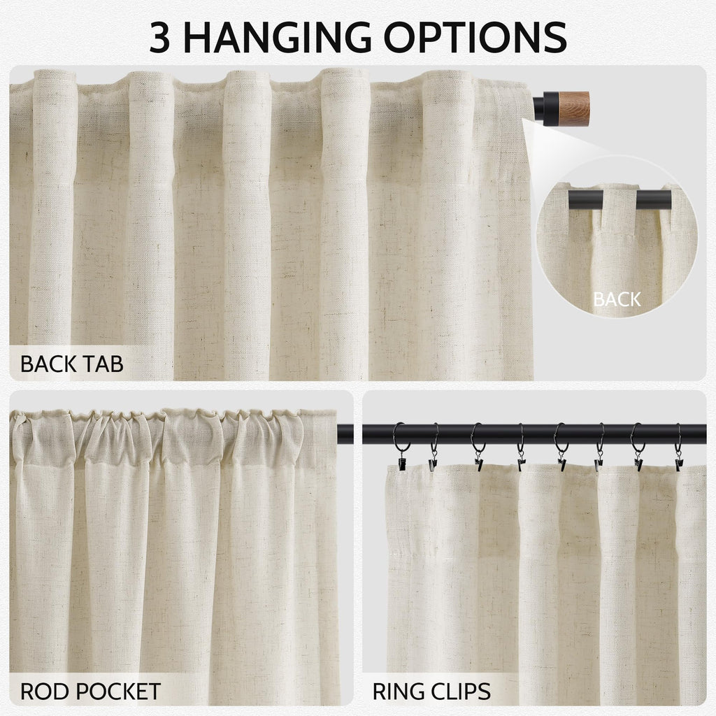 Nanspring Vanilla Linen Curtains for Living Room 72 Inches Long Luxury Light Filtering Semi Sheer Curtain Back Tab Modern Farmhouse Decor Elegant Coastal Drapes for Bedroom Office 52x72, 2 Panels
