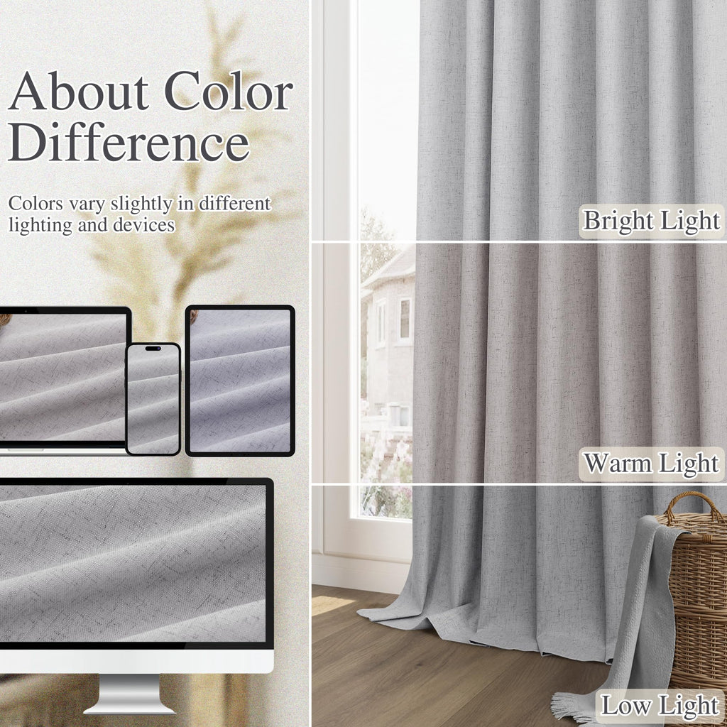 Guken Grey 100% Blackout Curtains 90 Inch Length 2 Panels Set for Living Room Bedroom Back Tab Thermal Insulated Black Out Linen Drapes Room Darkening Window Curtains 90 Inches Long