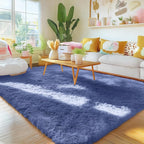 OLANLY Area Rugs for Living Room Bedroom, Machine Washable 4x5.9 ft Soft Fluffy Shaggy Bedside Rug, Indoor Floor Carpet for Kids Girls and Boys, Dorms, Nursery Rooms, Home Decor Aesthetic, Denim Blue