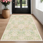Hazo Haus Beige Green Bedroom Rug 5x7 Area Rug for Living Room, Vintage Washable Floral Rugs for Nursery, Dining Room, Light Green Non Slip Stain Resistance Distressed Retro Low Pile Floor Mat Indoor