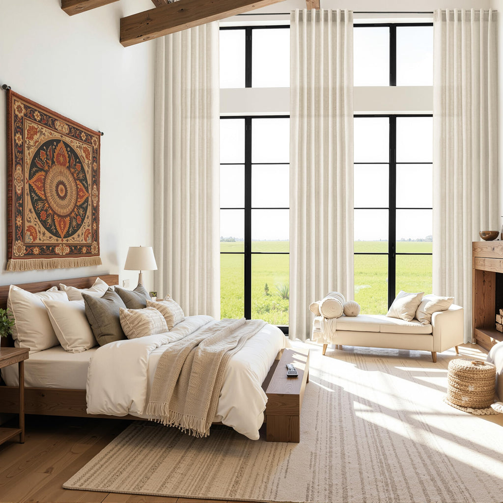 Birch Beige Linen 144 Inch Curtains for Living Room Light Filtering Semi Sheer Curtain Back Tab Modern Farmhouse Decor Elegant Coastal Drapes Floor to Ceiling High Window for Bedroom 52x144, 2 Panels