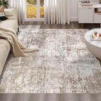 UERMEI Square Area Rugs : Washable 8x8 Neutral Modern Abstract Carpet for Living Room Bedroom - Soft Floor Mat with Non Slip Backing for Kitchen Nursery Dorms Farmhouse Home Decor - Brown/Grey/Red