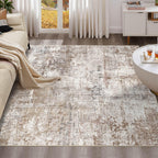 UERMEI Square Area Rugs: Washable 6x6 Neutral Modern Abstract Carpet for Living Room Bedroom - Soft Floor Mat with Non Slip Backing for Kitchen Nursery Dorms Farmhouse Home Decor - Brown/Grey/Red