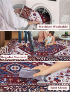 SERISSA Boho Washable Runner Rug, 2x5 Rug Runner Non-Slip Vintage Burgundy Navy Hallway Kitchen Runner Rug Ultra Soft Print Distressed Floor Carpet Runner for Bedroom Bathroom Laundry Living Room
