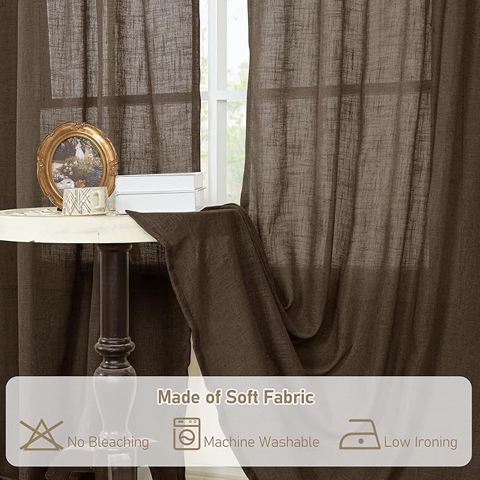 LAMIT Brown Linen Curtains for Living Room 84 inch Length 2 Panels