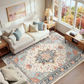 RELEANY Washable Area Rug, 6'x9', Beige/Blue/Orange