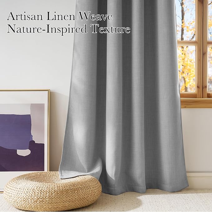 NICETOWN Faux Linen Light Grey Blackout Curtains 84 inches Long for Living Room - Privacy Panels for Bedroom, Modern Farmhouse Style Easy Care Grommet Top, 2 Panels, W52 by L84