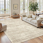 7x9 Area Rug for Living Room Washable Abstract Vintage Soft Thin Indoor Floor Non-Slip Carpet for Bedroom Dining Room Beige