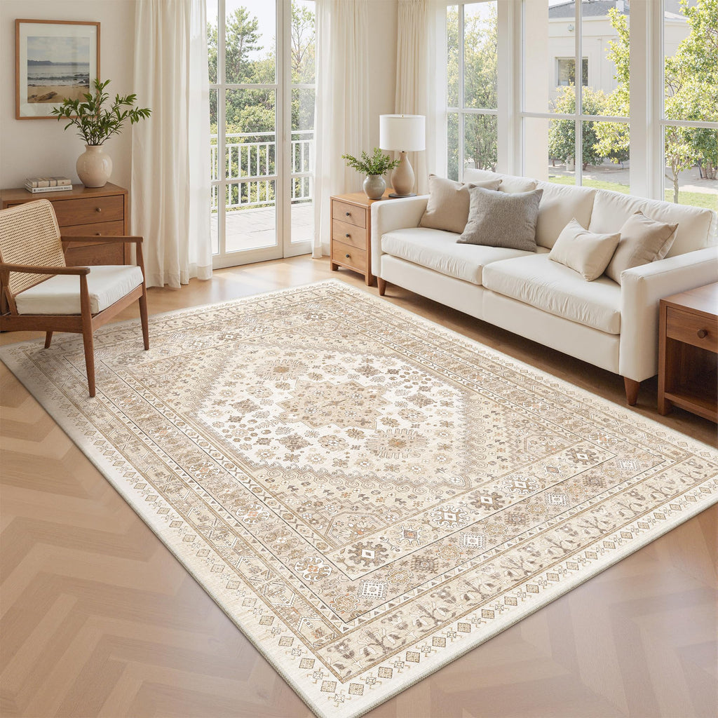 zesthome 5x8 Area Rugs for Living Room,Large Washable Rug,Beige