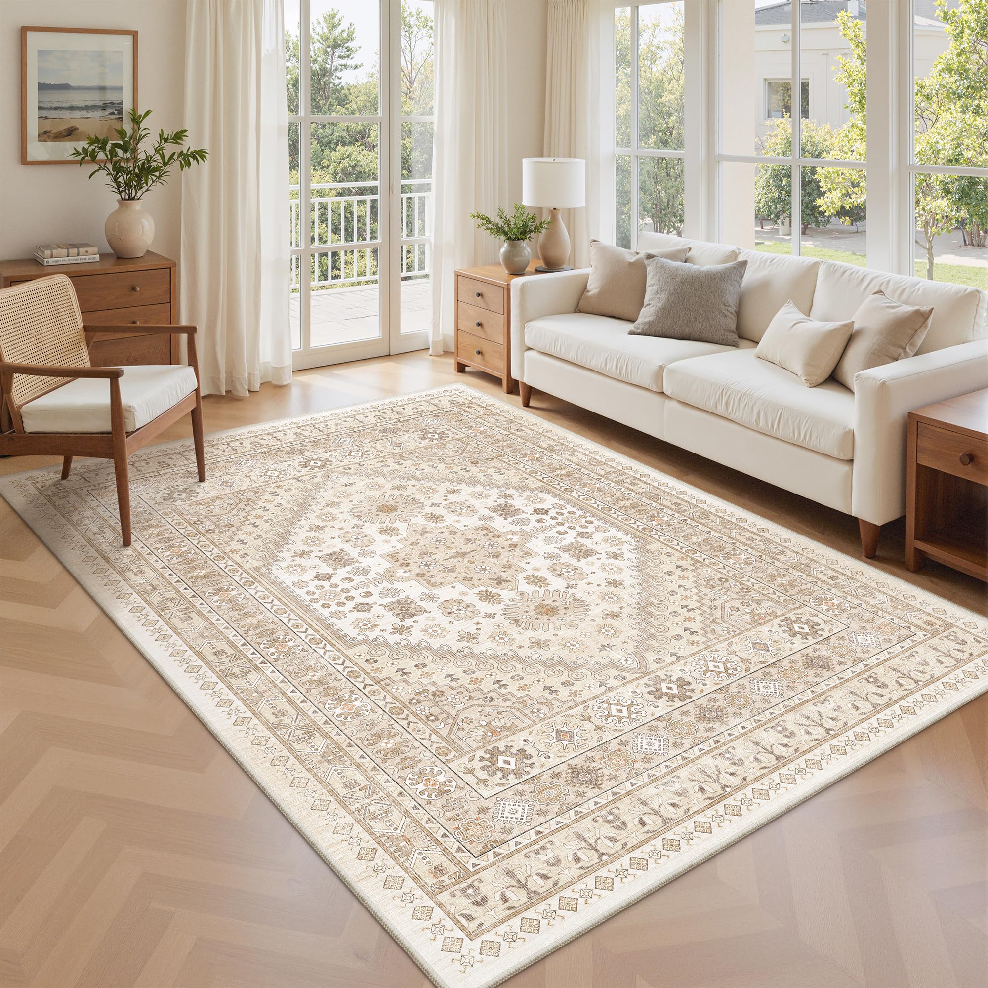 zesthome 5x8 Area Rugs for Living Room,Large Washable Rug,Beige