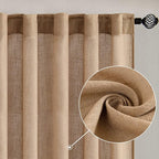 MIULEE Brown Linen Curtains 90 Inches Long for Bedroom Living Room, Soft Thick Linen Textured Window Drapes Semi Sheer Light Filtering Back Tab Rod Pocket Burlap Look Farmhouse Decor, 2 Panels Set