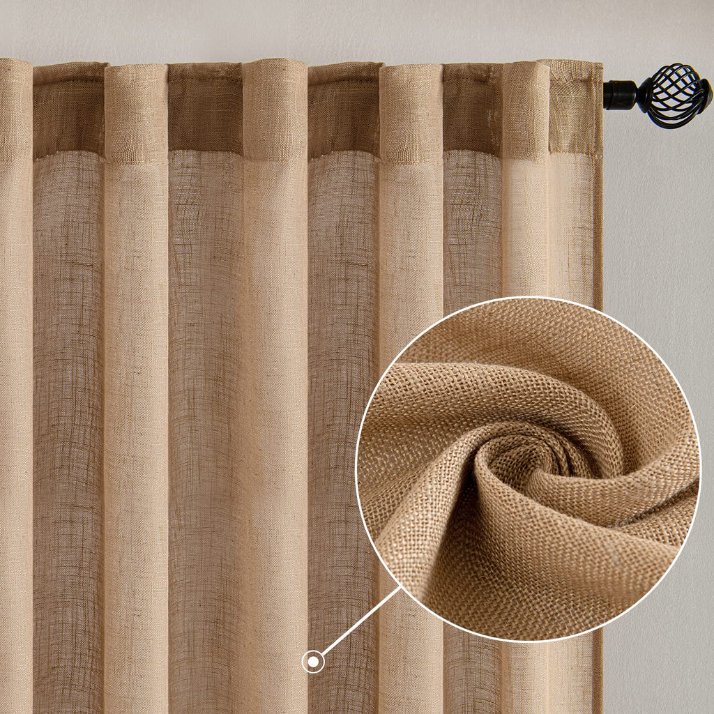 MIULEE Brown Linen Curtains 37x72 Inch Length 2 Panels