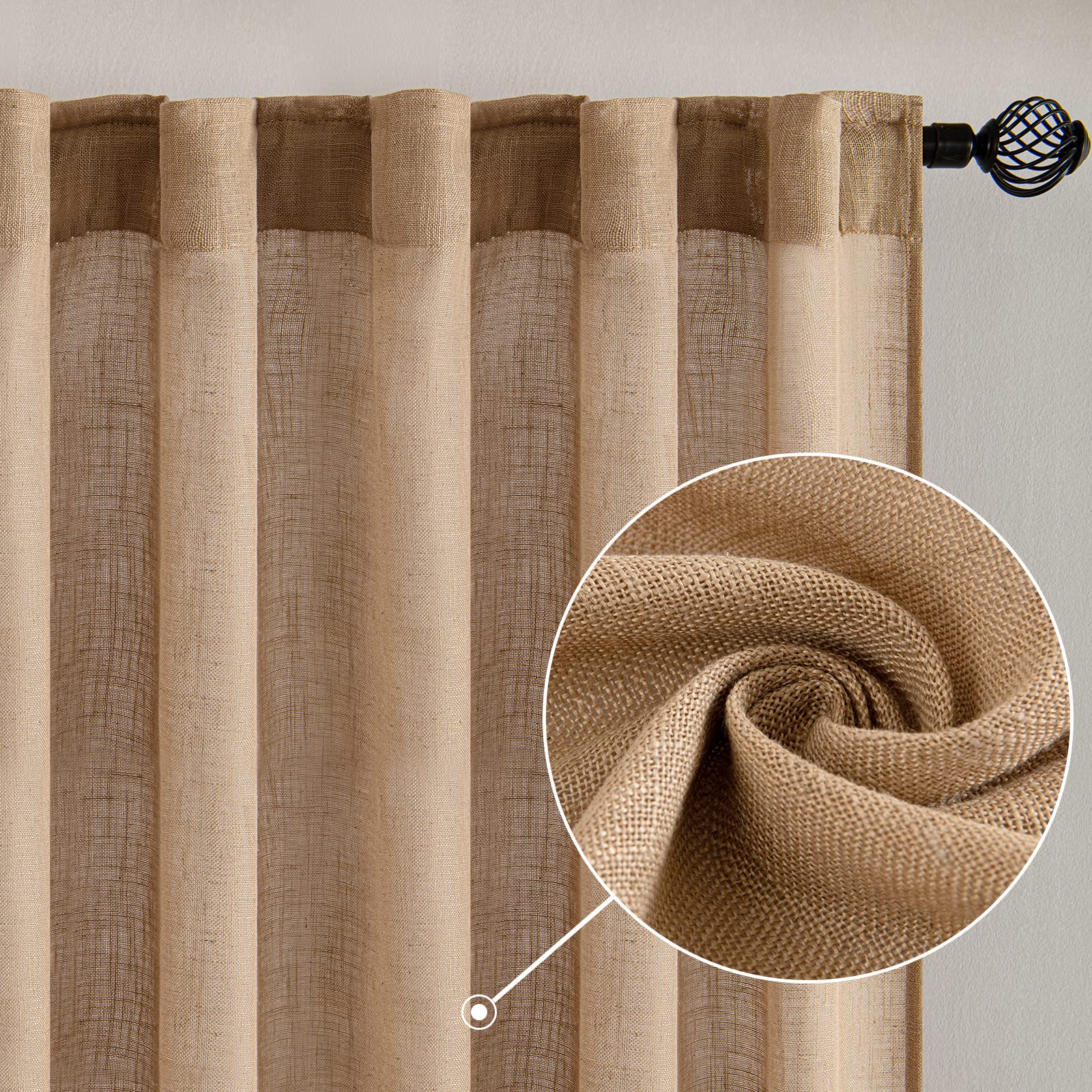 MIULEE Brown Linen Curtains 37x72 Inch Length 2 Panels