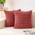Pack of 2 Corduroy Decorative Throw Pillow Covers 18x18 InchSoft Boho Striped Pillow Covers Modern Farmhouse Home Decor for Sofa Living Room Couch Bed（Cranberry Red）