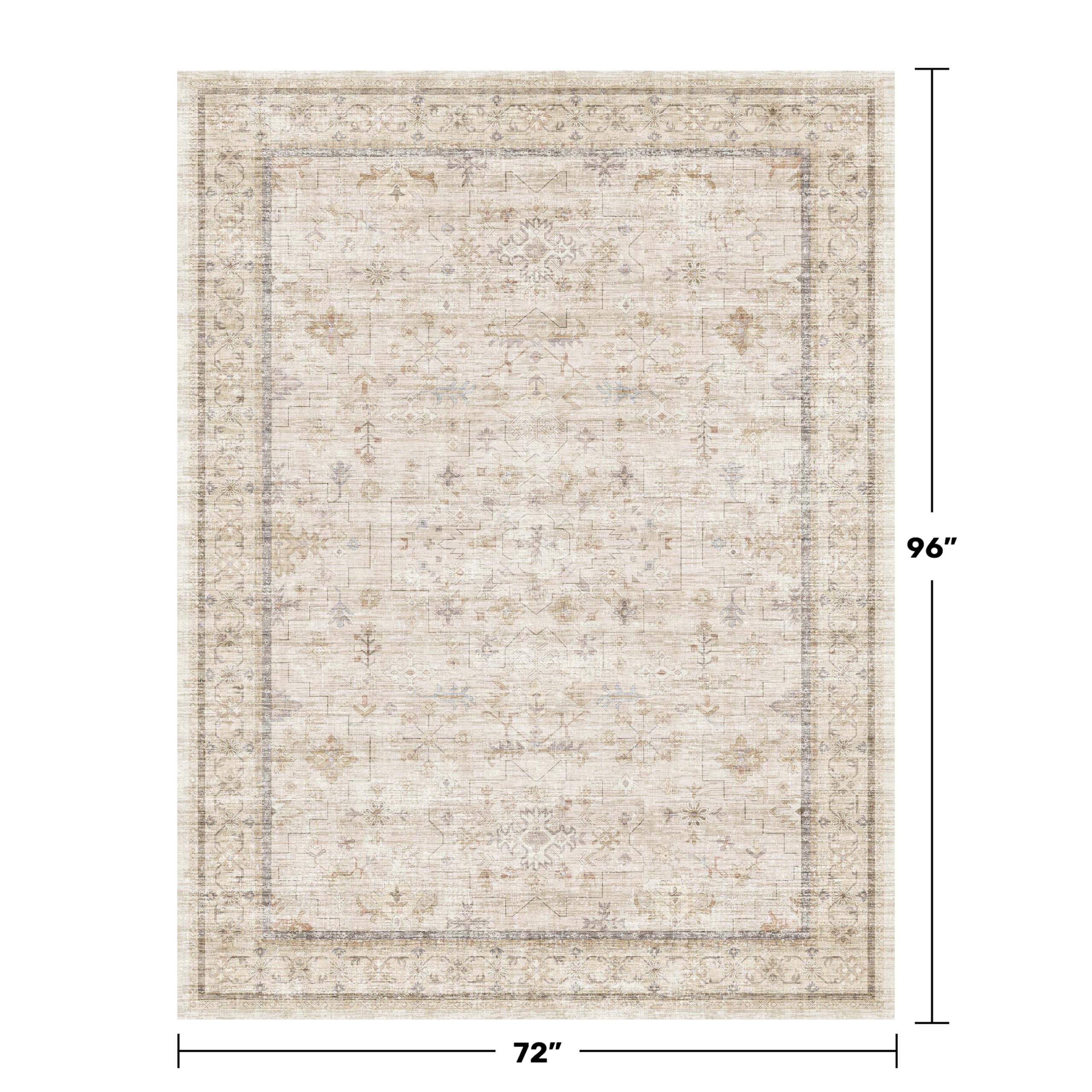 Farmhouse 6x8 Area Rug for Living Room, Beige Cream Large Rug for Bedroom, Dining Room & Home Office, Soft Modern Carpet for Neutral Home Decor, Non-Slip Washable Floor Rug for High-Traffic Areas