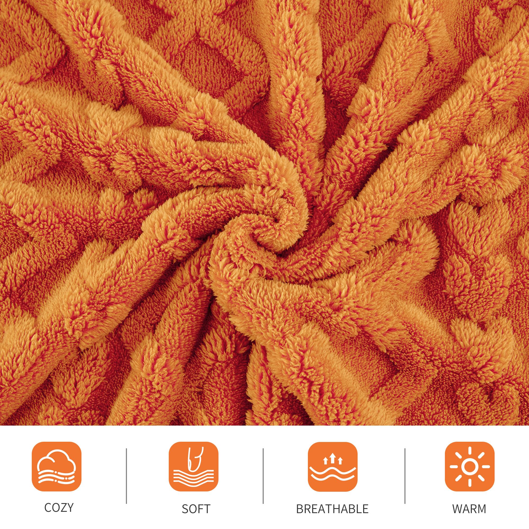 Aganear Fleece Throw Blanket for Bed Couch,Fall Boho Blanket,90"x90" Orange