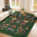 GarveeHome Washable Rug 4x6 Area Rugs for Living Room, Floral Rug for Bedroom, Soft Boho Non Slip Throw Rugs with Rubber Back, Low Pile Stain Resistant Vintage Floral Carpet for Dining Room, Green