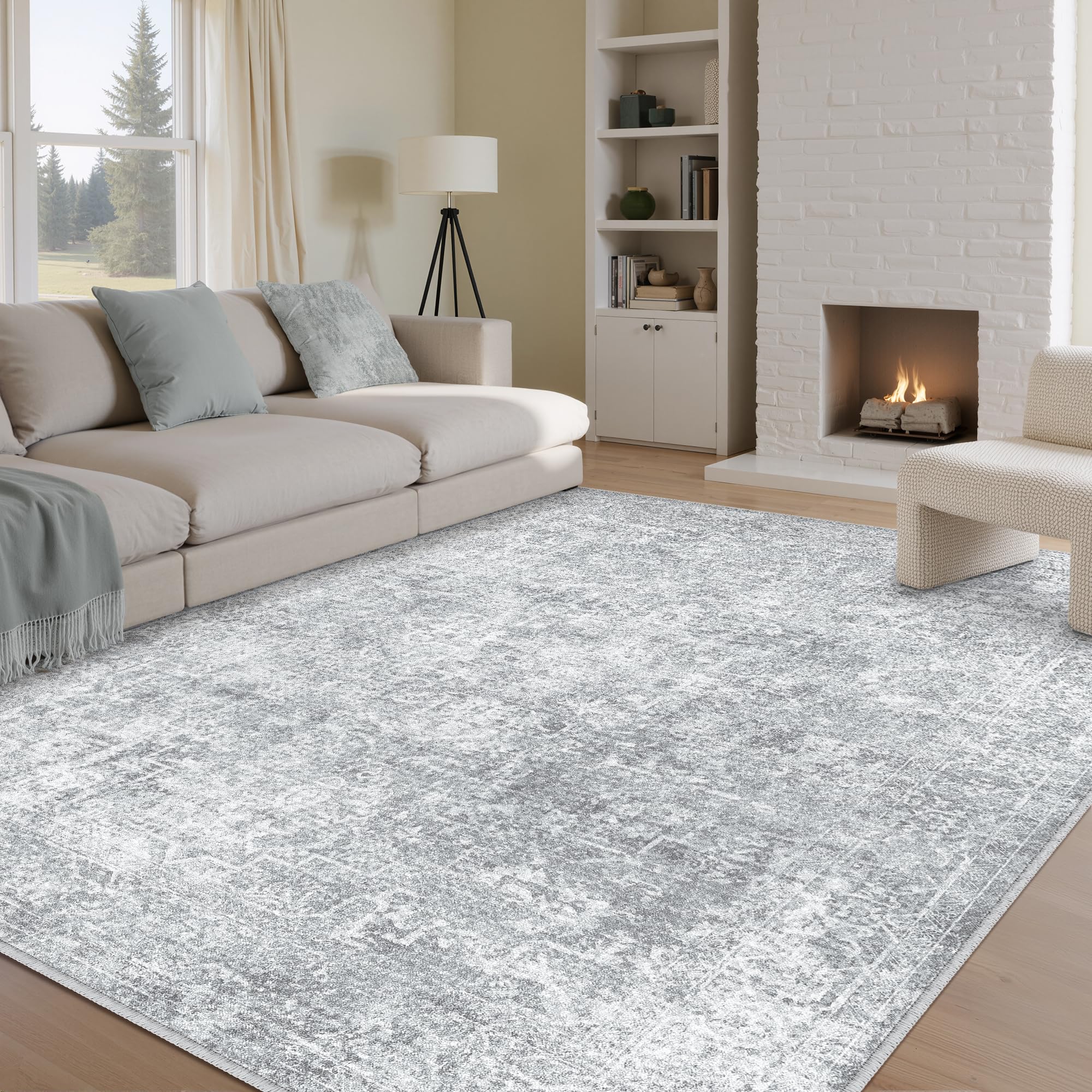 PureCozy 8x10 Area Rug Vintage Gray Distressed