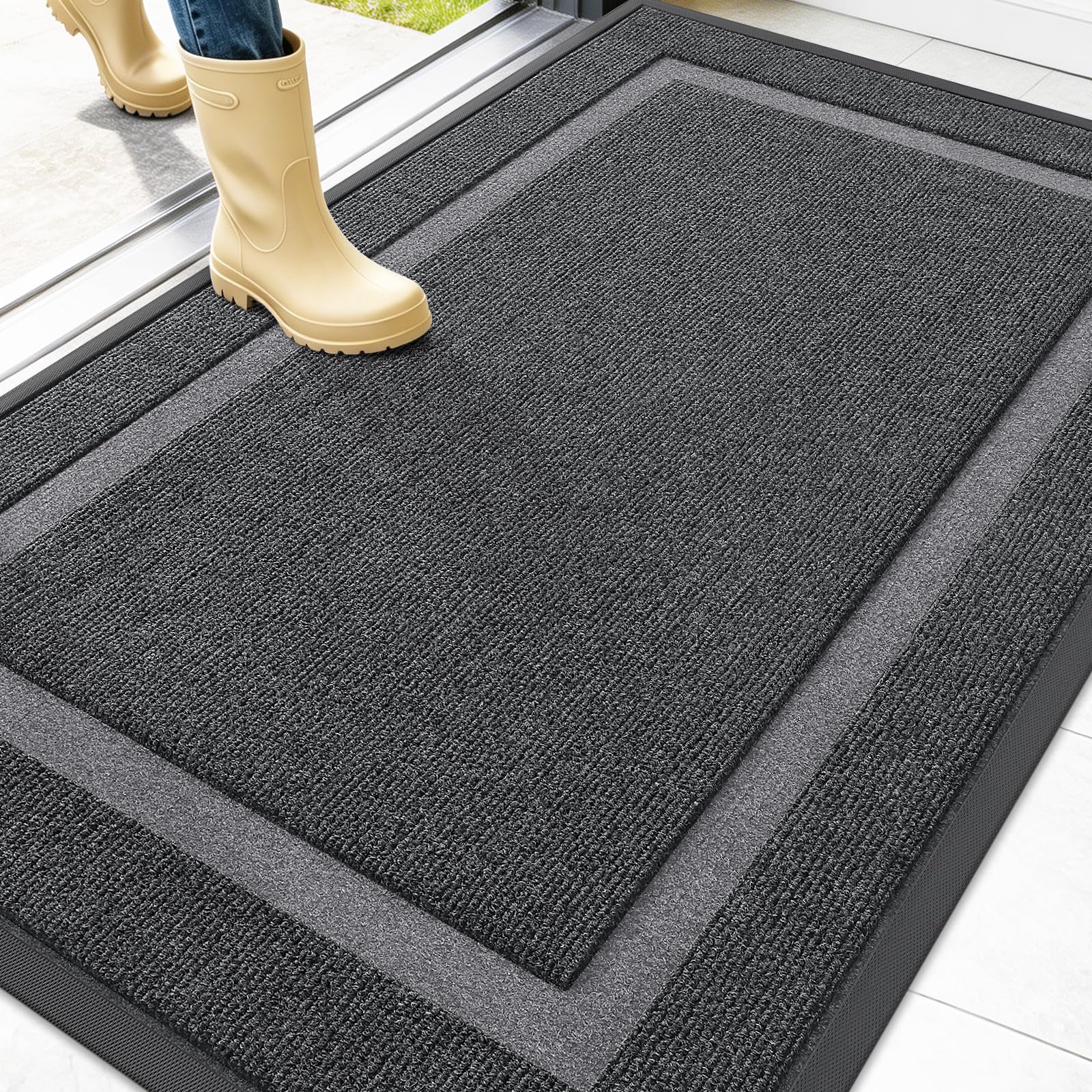 OLANLY Front Door Mat Outside 47x32, All-Season Heavy-Duty Rubber Doormat