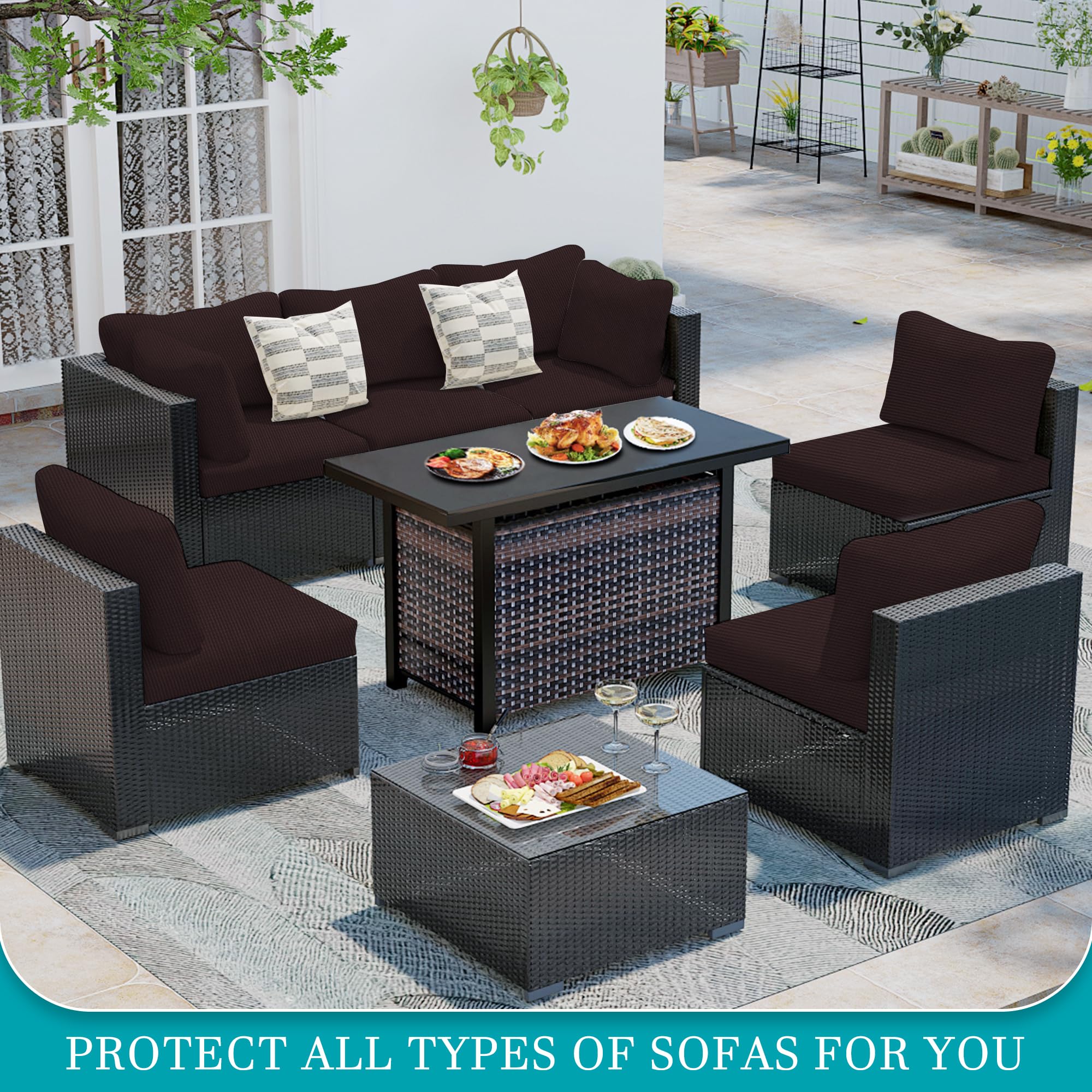 14 Piece Outdoor Cushion Covers, Patio Sofa Cushion Covers, Stretch Fit