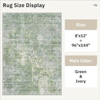 Soalmost Abstract Rug 8x12 Large Living Room Area Rugs Washable Green/Ivory