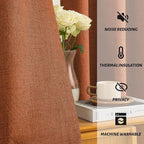 Yakamok Burnt Orange Linen Curtains 100% Blackout 84 Inches Long,Room Darkening Textured Curtains for Living Room Thermal Grommet Bedroom Curtains 2 Panels with White Liner