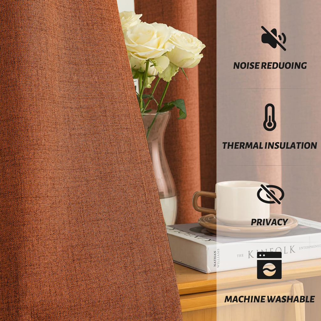Yakamok Burnt Orange Linen Curtains 63 Inches Long for Living Room