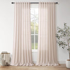 Nanspring Natural White Linen Curtains 102 Inches Long for Living Room Light Filtering Farmhouse Decor Curtains Back Tab Neutral Privacy Sheer Curtain for Bedroom Office 52x102, 2 Panels