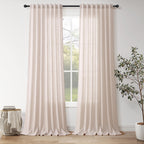 Nanspring Natural White Linen Curtains 108 Inches Long for Living Room Burlap Textured Neutral Farmhouse Sheer Curtains Back Tab Floor to Ceiling High Window Curtain for Bedroom 52x108, 2 Panels