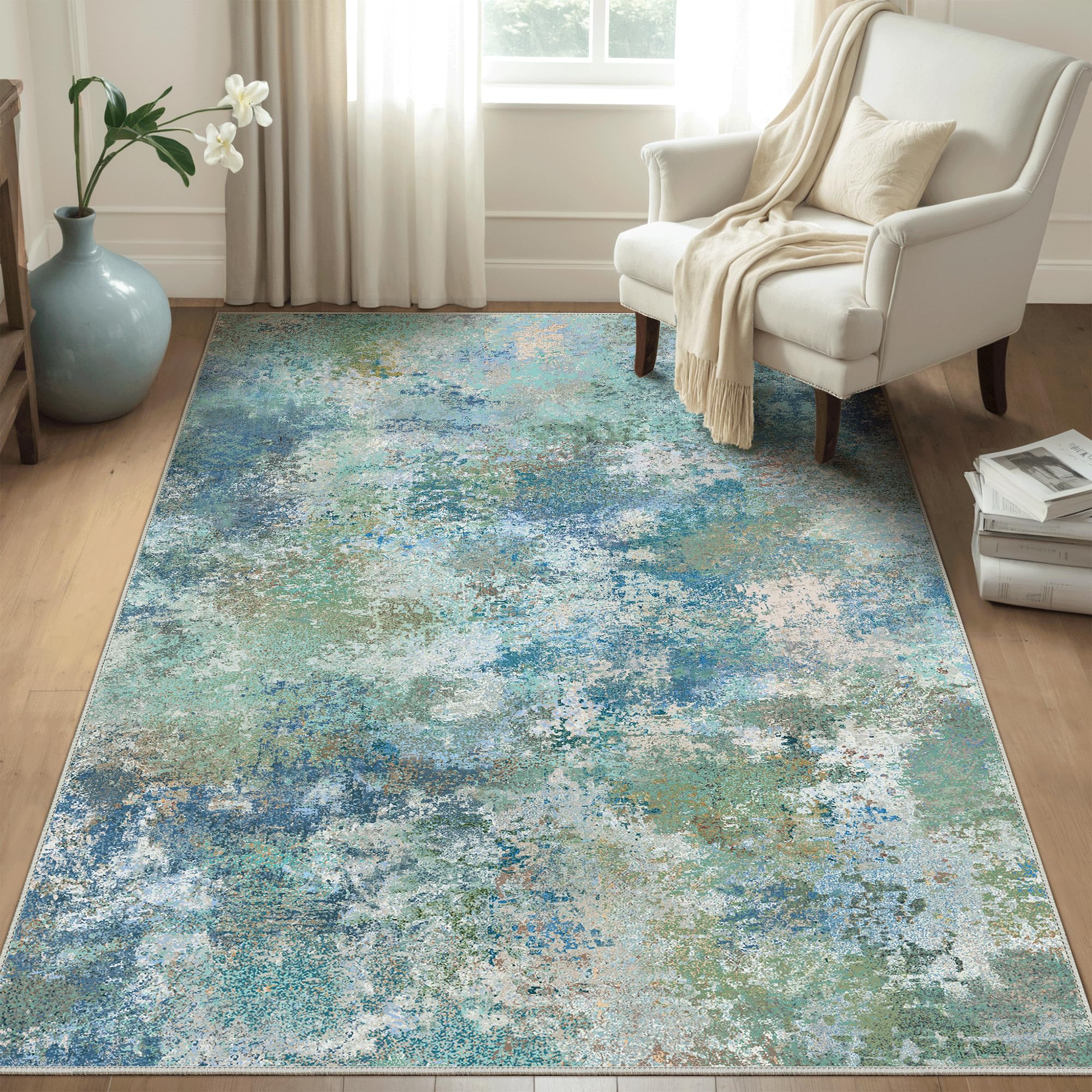 BEIMO 4x6 Area Rugs for Bedroom, Blue Green Washable Abstract Non Slip Rug