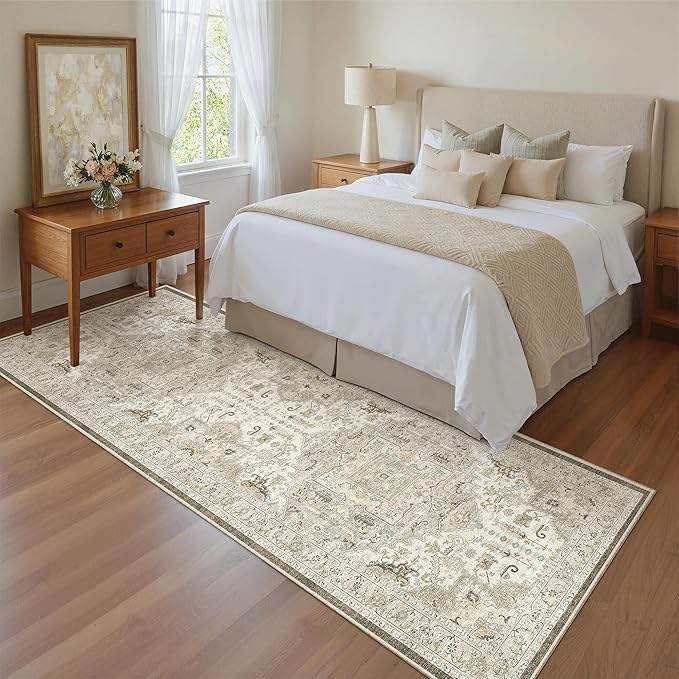 Madane Kitchen Runner 2'6''x8' Soft Rug Runners for Hallways, Ivory/Brown