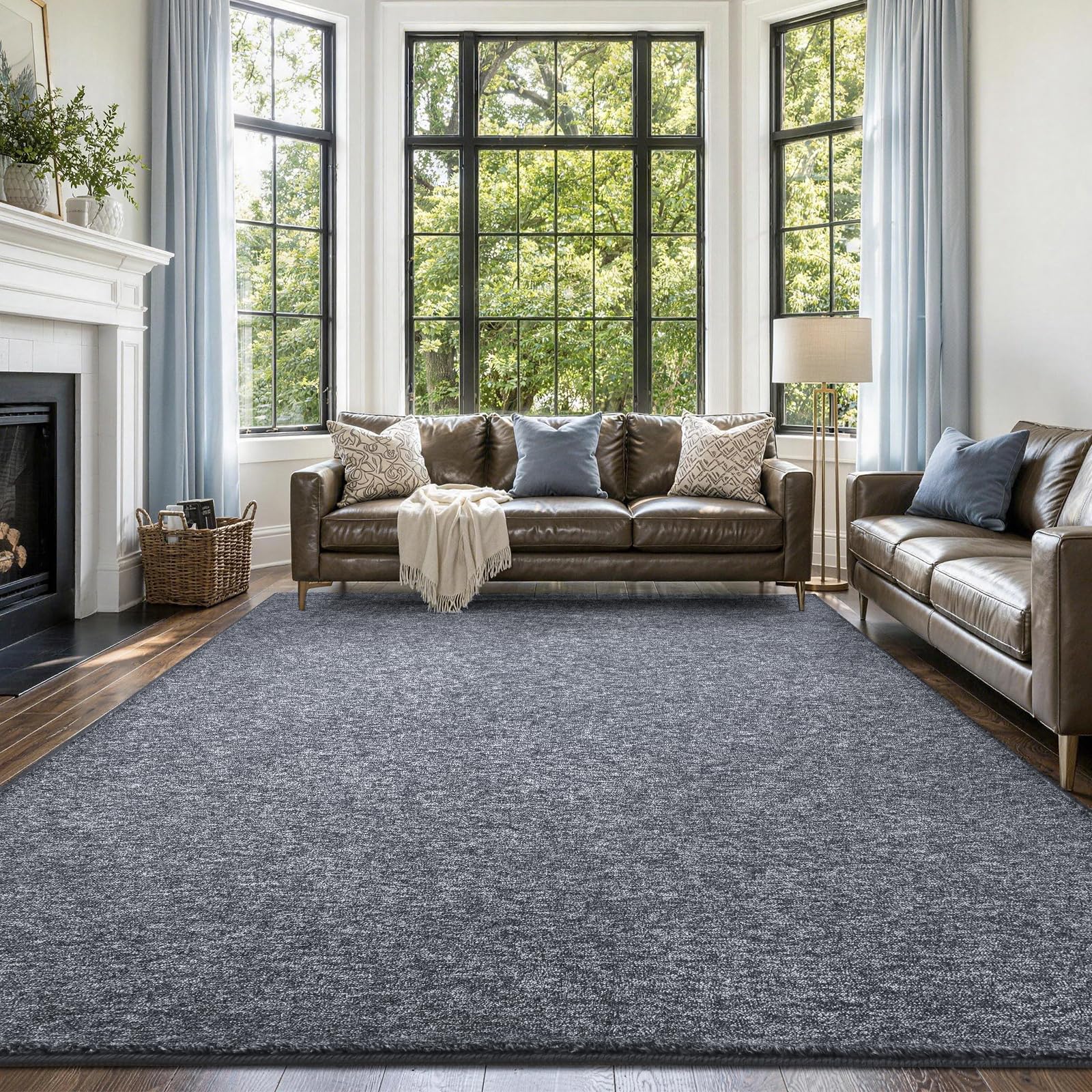 7x10 Large Grey Blue/White Area Rug Non-Slip Washable for Living Room