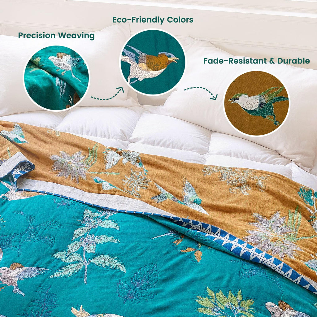 MSGKV Boho Throw Blanket 50"x60" Aviary Botanical Cotton Throw Blanket