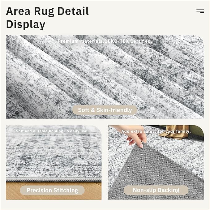 Runner Rug 3x10 Washable Non-Slip Hallway Runner Rugs for Kitchen Bathroom Laundry Room Grey Vintage Floor Carpet Runners for Hallways Entryway