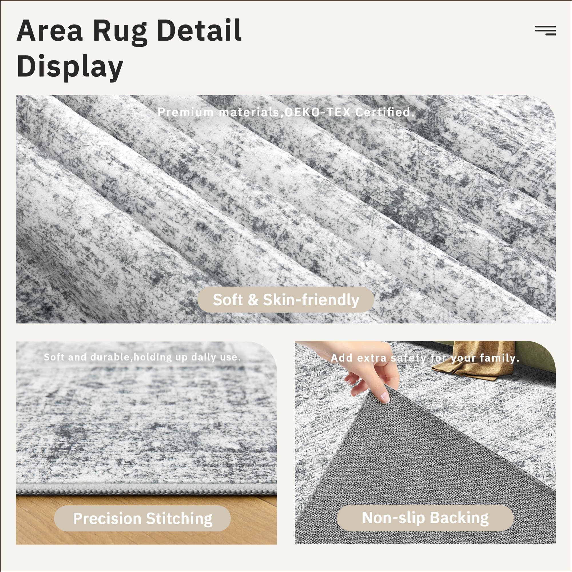 Soalmost Washable Hallway Runner Rug 3x18 Kitchen Entry Rugs Non-Slip, Grey