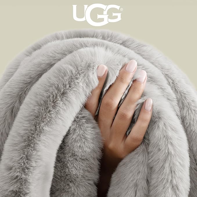 UGG Euphoria Throw Blanket, Plush Faux Fur Blanket, 50" x 70", Seal Grey