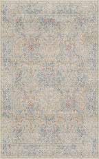 Washable Beige Blue 5x8 Area Rug for Large Entryway, Living Room, Kids Room, Boy Nursery Room, Bedroom Rug - Vintage Oriental Low Pile Non Slip & Stain Resistance (5x8 Beige Blue)